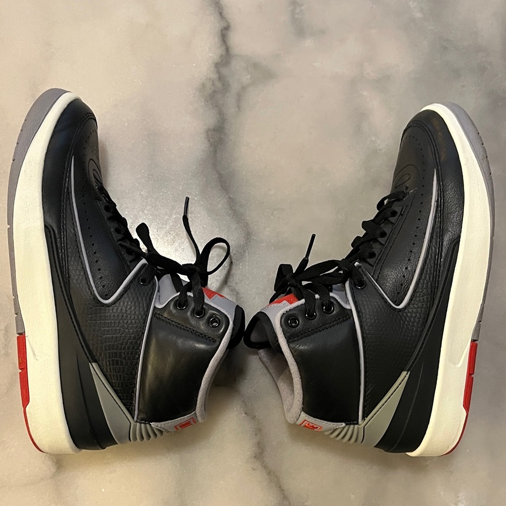Nike Air Jordan 2 Retro Black Cement 35th Anniversary High Top Leather Sneakers - Picture 6 of 9